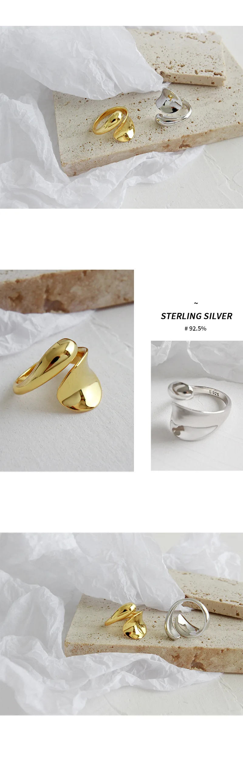 SHANICE, уникальный дизайн, Настоящее 925 пробы, Серебряное Открытое кольцо для женщин и девочек, INS, простое, геометрическое, гладкое, для лица, в форме капли, подарки