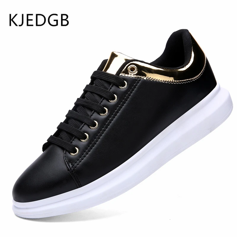 

KJEDGB Classic High Quality Men's Leather Casual Shoes PU Soles Solid Black White Red Wine Platform Sneaker Support Dropshipping