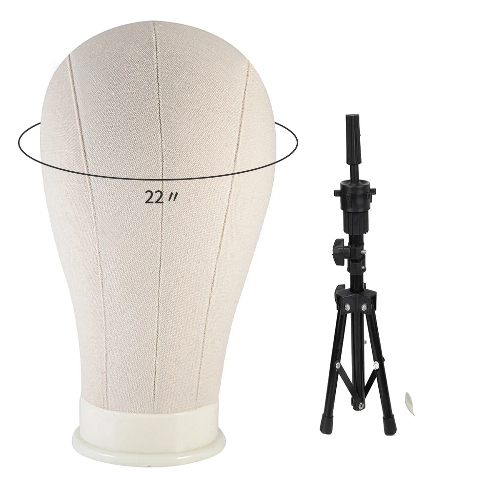 

22'' Training Mannequin Head Canvas Block Head For Wig Making Display Styling Head Wig Accessories +Wig Stand