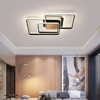 

Square Modern Led Ceiling Chandelier Black or Gray Living Room Bedroom Study Room Deco Minimalism Led Chandelier Fixtures