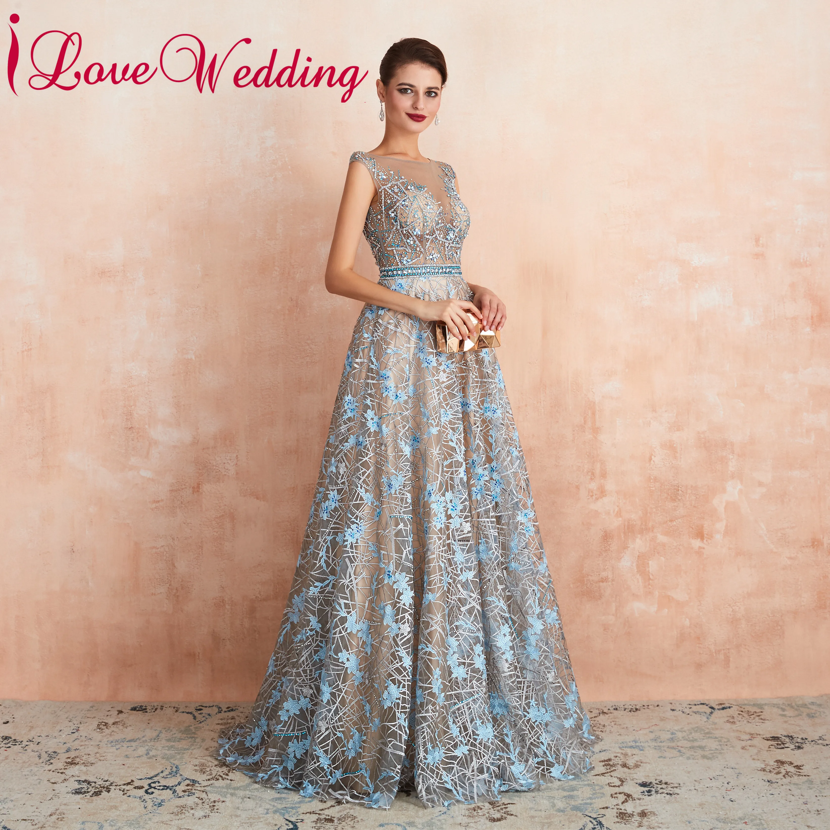 ILoveWedding длинное платье ТРАПЕЦИЕВИДНОЕ кружевное торжественное платье вечернее платье с кристаллами и бисером сексуальное платье для выпускного вечера вечерние платья