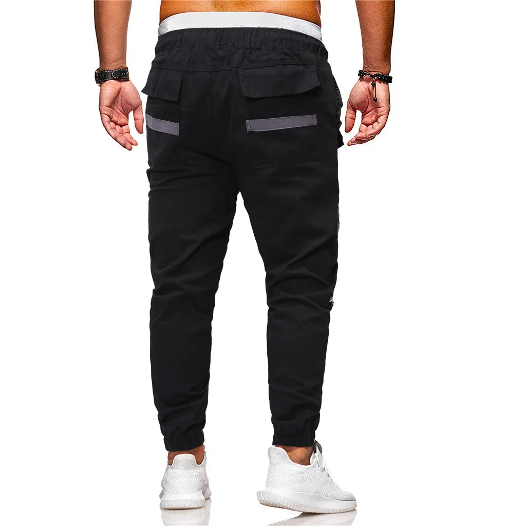 

2020 Men's Sport Joint Pants Fashion Lashing Patchwork Loose Sweatpants Drawstring Ankle-Length Pant Straight Mid Trouser Cloth