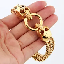 Тяжелый мужской золотой тон из нержавеющей стали Скелет браслеты череп голова цепи браслеты модные мужские Domineering браслет ювелирные изделия