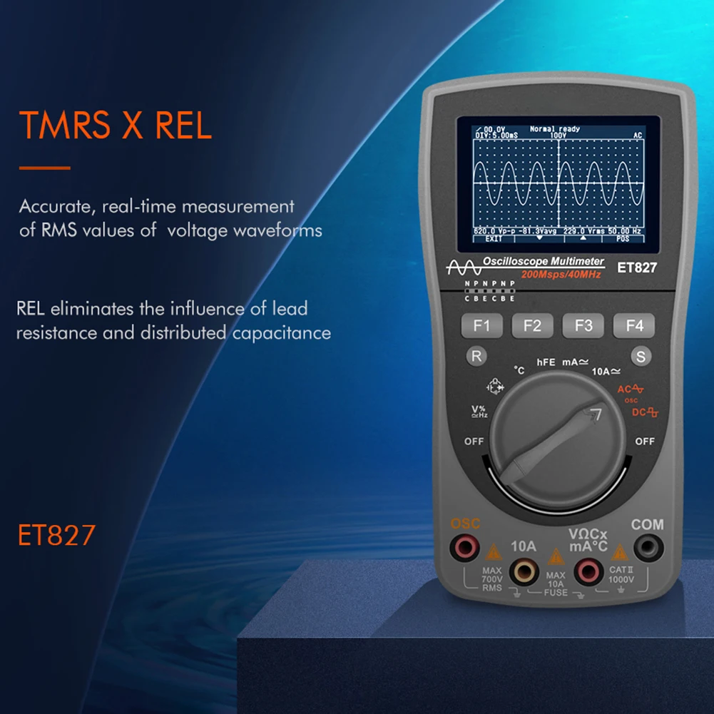 

ET827 HD Screen 40MHz 200Msps Tester Handheld Multimeter Intelligent Digital Oscilloscope 2 In 1 Tools Measurement Durable 2020