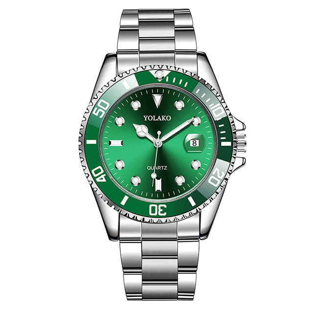 Мужские кварцевые часы, роскошные полностью стальные водонепроницаемые часы с календарем, мужские Модные брендовые Мужские кварцевые наручные часы, подарок - Цвет: Зеленый