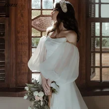 

LORIE White Satin Boho Wedding Dresses With Detachable Half Puff Sleeves Strapless Princess Bridal Gowns A-Line Bride Gown 2022