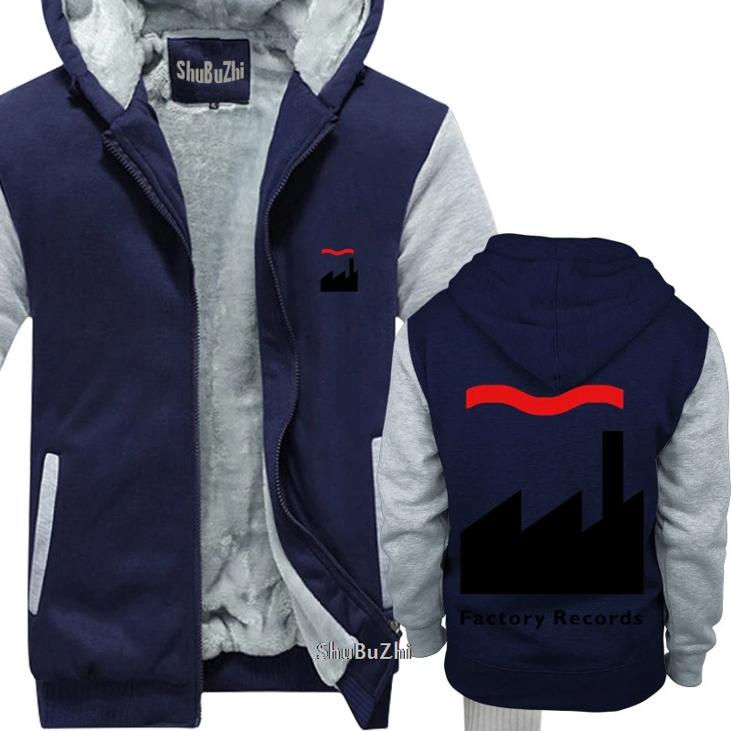 thick fleece Factory Records Retro Record Label shubuzhi men winter padded zipper sweatshirt fashion print hoodies cool hoody