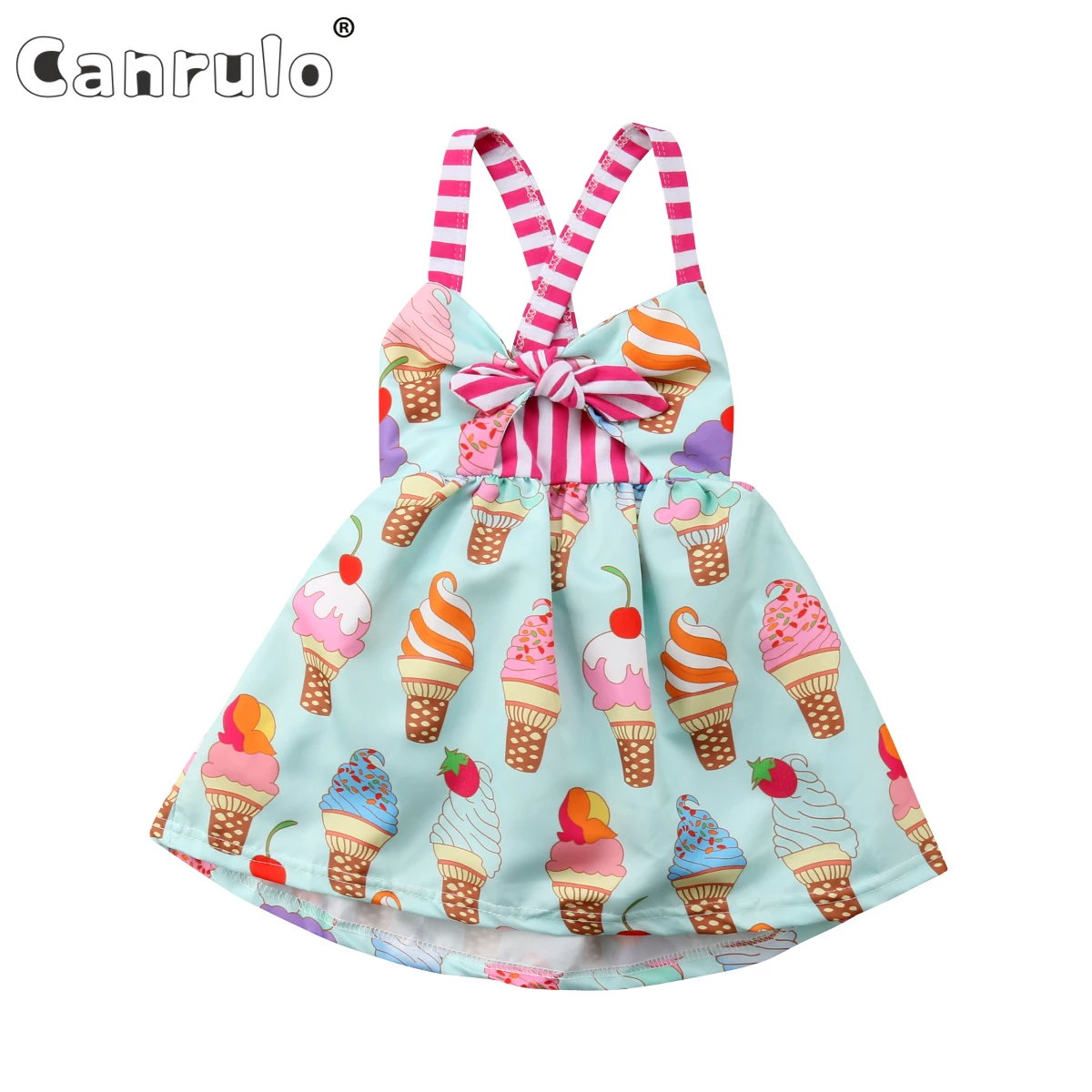 Cute Children Clothes Toddler Kids Baby Girl Dress Straps Backless Print Ice Cream Pattern Summer Princess Sundress | Детская одежда и