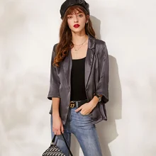 Чистый Шелковый Атласный Костюм шелк тутового шелка топ для женщин офисные женские блейзеры M L XL