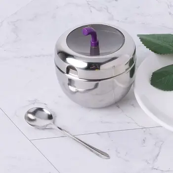 

Kitchen Stainless Steel Seasoning Canister Spice Jar Pot Sugar Salt Bowl With Lid Spoon Set