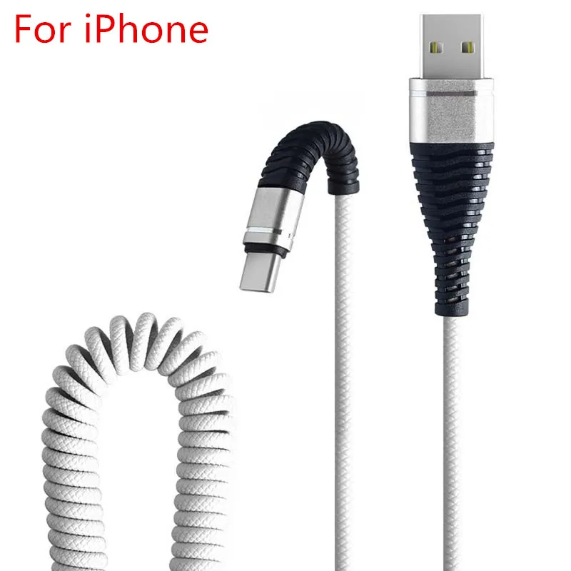For iPhone 1,2 M type-C кабель для передачи данных Быстрая зарядка Micro USB Мобильный телефон Линия Весна прочный для Android IPhone 7 8 P XS Max универсальный кабель - Цвет: For iPhone