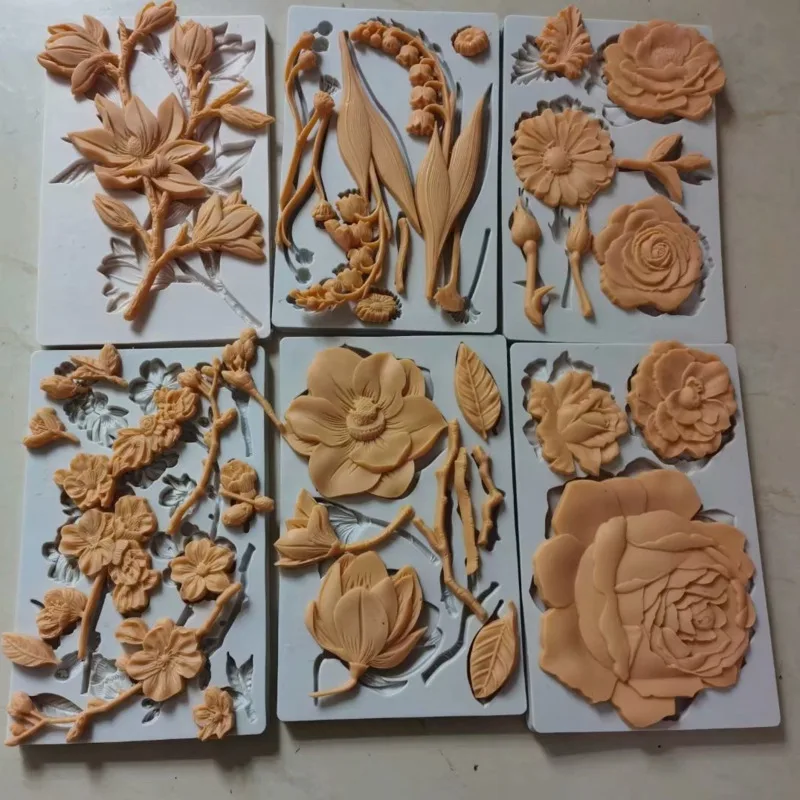 6 стилей в форме цветка из силикона прессформы Fondant (сахарная) шоколадная форма