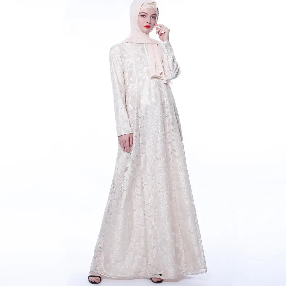Элегантное мусульманское abaya Макси платье кружевной кафтан турецкий головной платок Дубай женский Дубай свободные молитва свободный халат Винтаж мусульманские платья