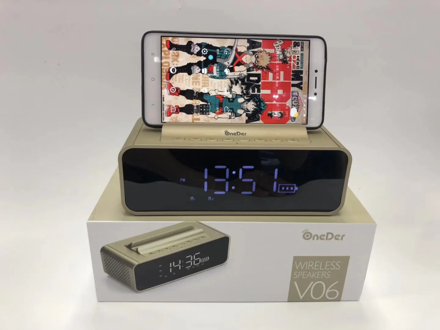 Oneder V06 Смарт Bluetooth динамик светодиодный дисплей прикроватные часы будильник мобильный телефон Поддержка карты Instert звук