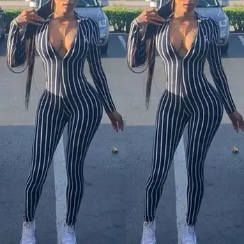 

Womens Sexy Deep V-Neck Zipper Stretch Bodycon Jumpsuit Club Bodysuit Playsuit