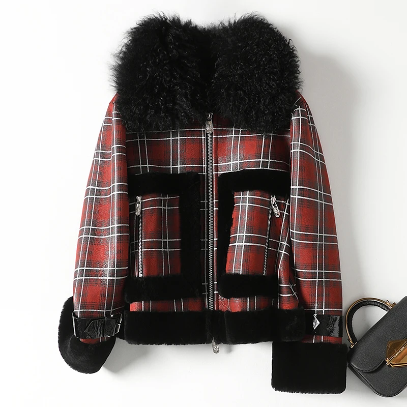 

2019 short real natural sheepskin coat with turn-down collar with long sleeve thick warm fur coat