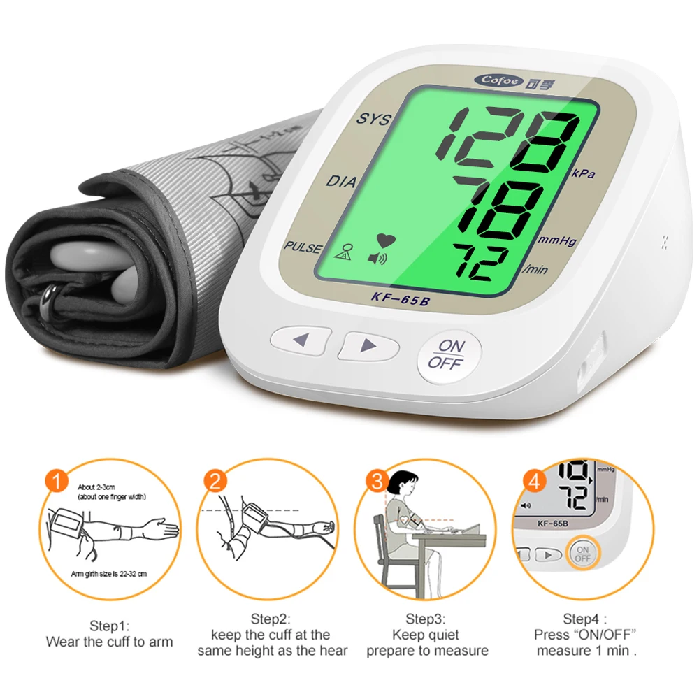 Best New! Cofoe Automatic Upper Arm Blood Pressure Monitors Device Arterial Pulse Meter Gauge Large Capacity Memory Sphygmomanometer