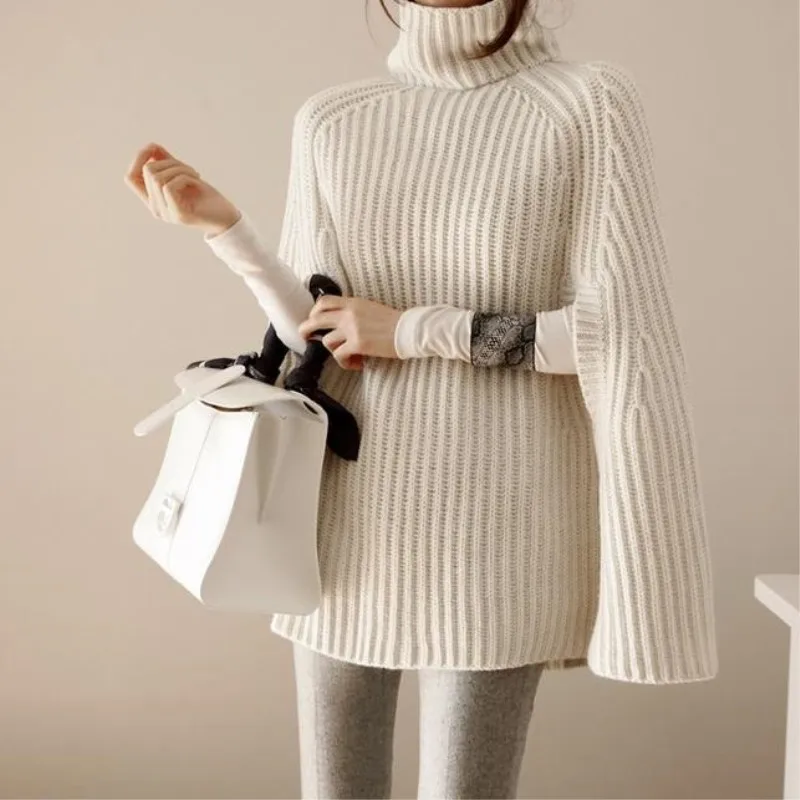 

2020 Autumn and Winter New Turtleneck Sweater Knitted Cape Jacket Women