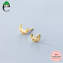 ElfoPlataSi 925 Твердые ювелирные изделия из настоящего стерлингового серебра 8 мм X 6 мм Луна с CZ серьги гвоздики для девушек женщин анти-аллергические ювелирные изделия XY1157