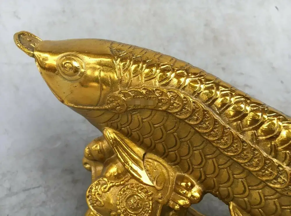 9'' brass copper animal treasure wealth coin fish statue 