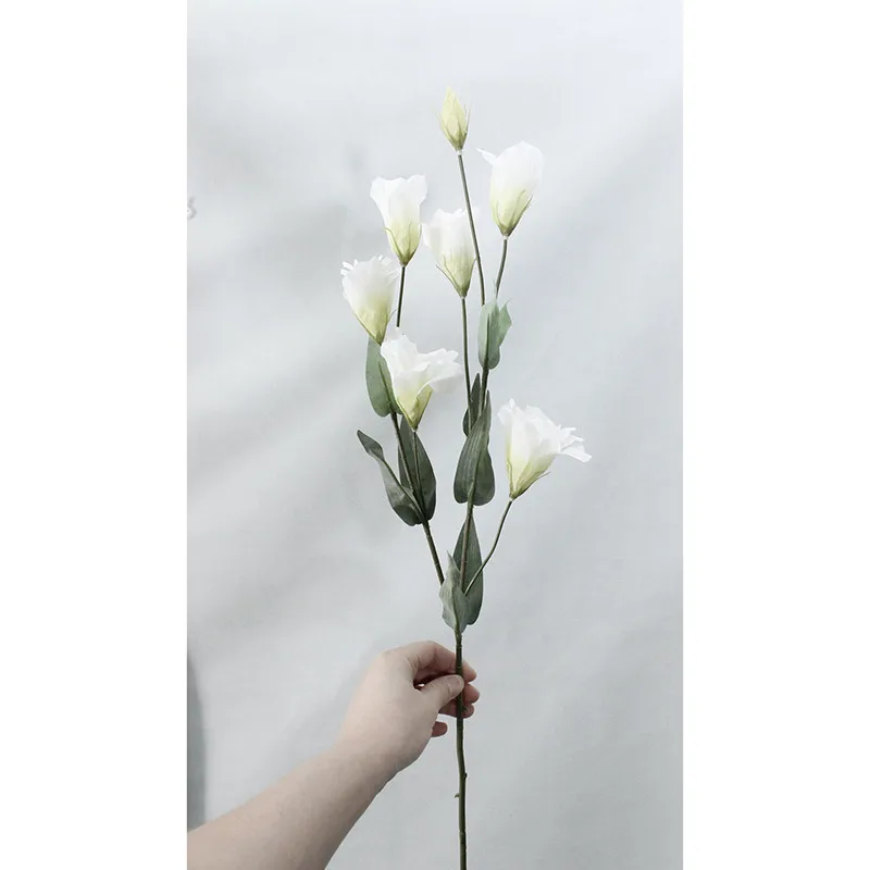 Для свадьбы искусственные цветы 7 головок Eustoma искусственный шелк Gradiflorus Lisianthus декоративный цветок для дома отель Рождество 1 шт - Цвет: Белый