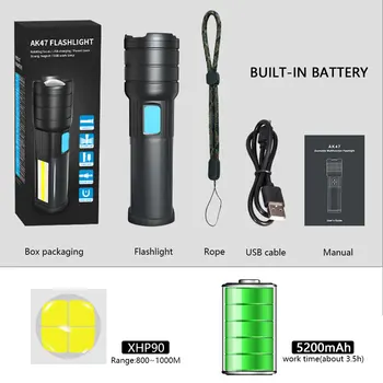 

6000 Lumens High-End LED Flashlight COB Camping Light Movable Double Side Light Rechargeable brighter Torch Tail with magnet