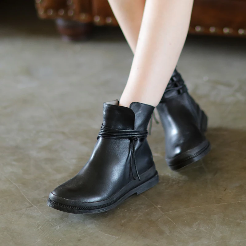 Tayunxing 2020 New Handmade Shoes Genuine Leather Autumn Winter Soft Low Heel Zipper Ladies Comfort Ankle Women's Boots 3209-6