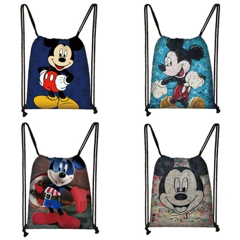 

Mickey Minnie Print Drawstring Bag Women Travel Bag Teenager School Bag Brown Girl And Boy Backpack Fashion Female Storage Bag Q