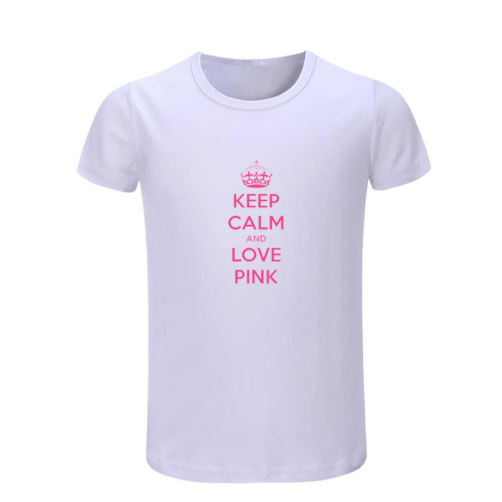 Детские футболки с надписью Keep Calm and Love розового цвета детские футболки с рисунком Рождественский подарок с короткими рукавами для мальчиков и девочек