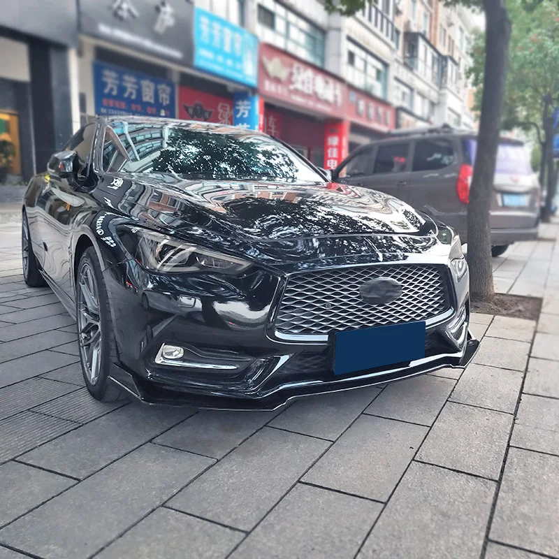 Front Bumper Spoiler Carbon Surface Contrast Color Design Protector Plate Lip Body Kit Chin Shovel For Infiniti Q60 -