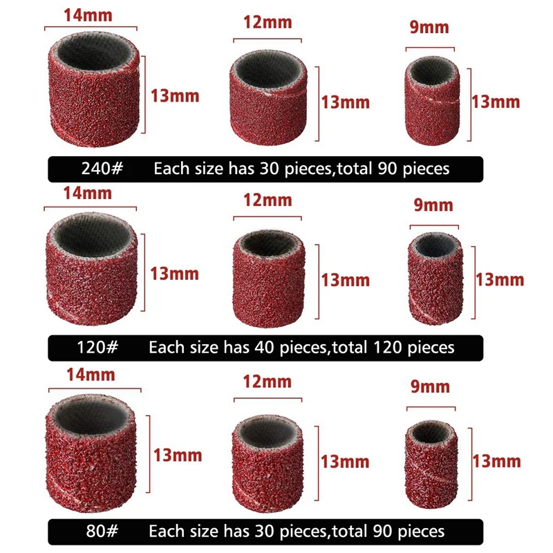 307 шт. барабанный шлифовальный комплект шлифовальный барабан Комплект 300 шт. шлифовальный ленточный рукав(80#/120#/240#)+ 6 шт. барабанные шпиндели для Dremel