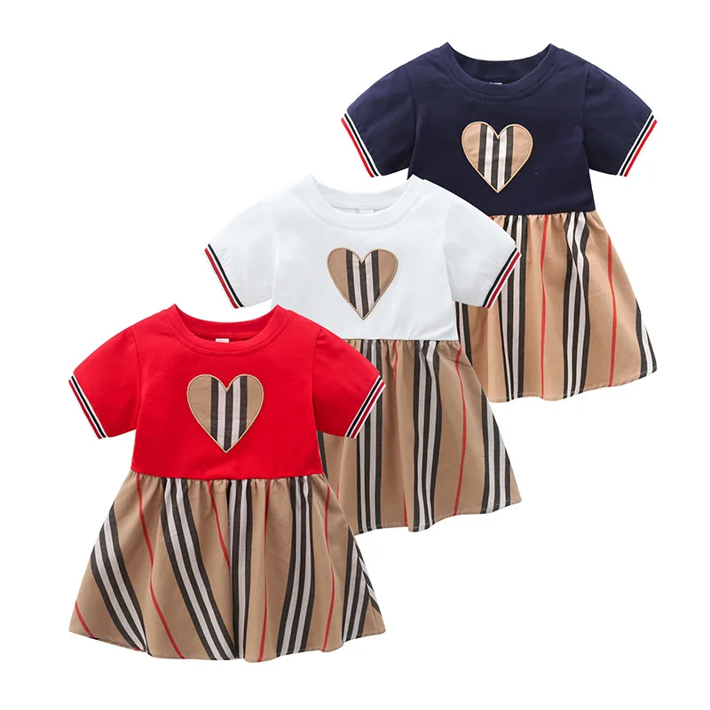 

New 2020 summer fashion kids girls clothes Casual striped short sleeve cotton flower girl dress 1-5 years
