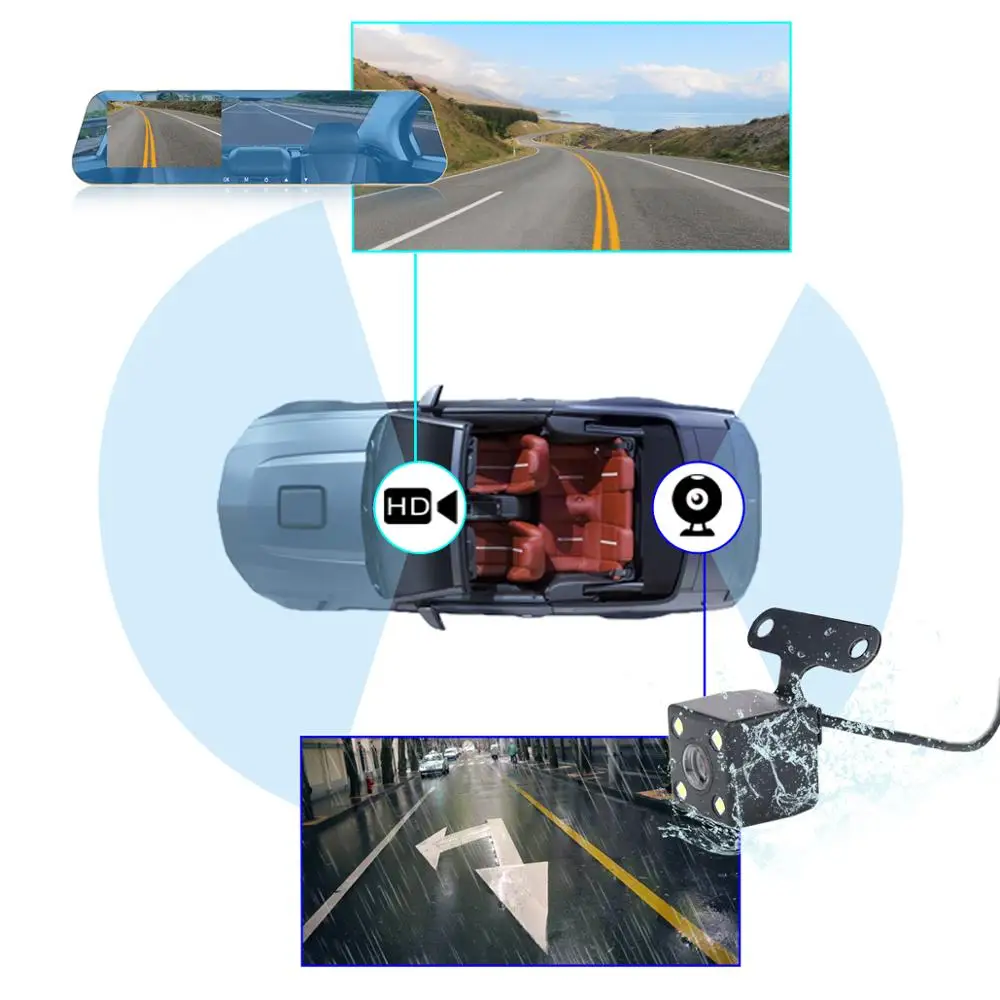 Автомобильный видеорегистратор Dashcam 4 3 дюймов экран 1080P HD dashcam Обнаружение