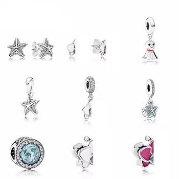 

NEW 100% 925 Sterling Silver Starfish Earrings Charms Stars bead Fits Bracelets DIY bracelet Factory jewelry Gift Wholesale