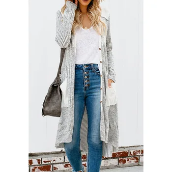 

Sweater Coat Female 2020 Autumn and Winter Europe and America Loose Solid Color Sweater WOMEN'S Cardigan Mid-length 254050