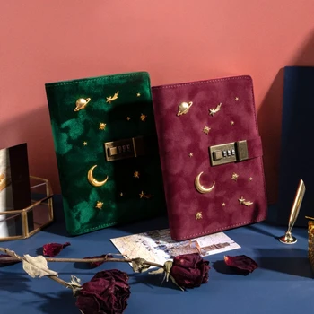 

B6 Suede Travel Notebook with Combination Lock Password Moon Star Agenda Diary Journal Notepad Stationery