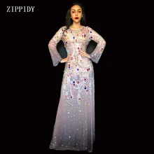 Шикарные стразы на сетчатой основе длинное платье День рождения Празднование свадебное платье для женщин танец выпускного вечера сцена прозрачные платья YOUDU