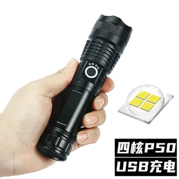 

New P50 Cross-Border Telescopic Flashlight XHP50 Aluminum Alloy Power Torch Battery Indicator USB Charging