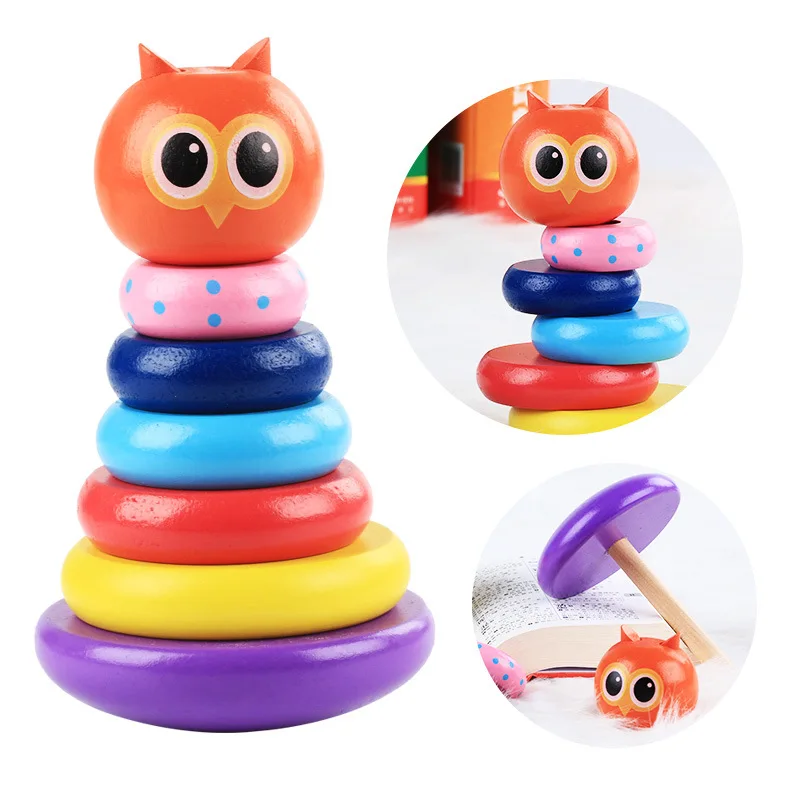 

Children's rainbow stacking tower three-dimensional tumbler building blocks toys stacked baby colorful blocks puzzle gift