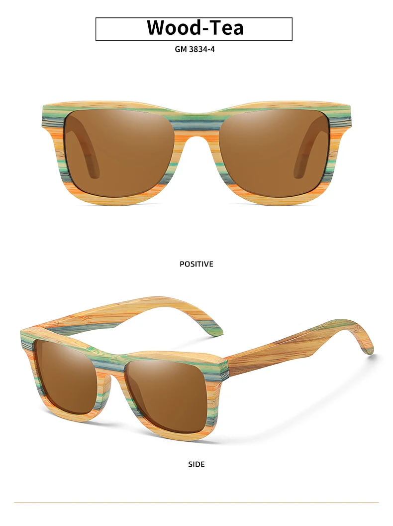 GM Fashion Multi-Colour Stained Bamboo Wood Sunglasses