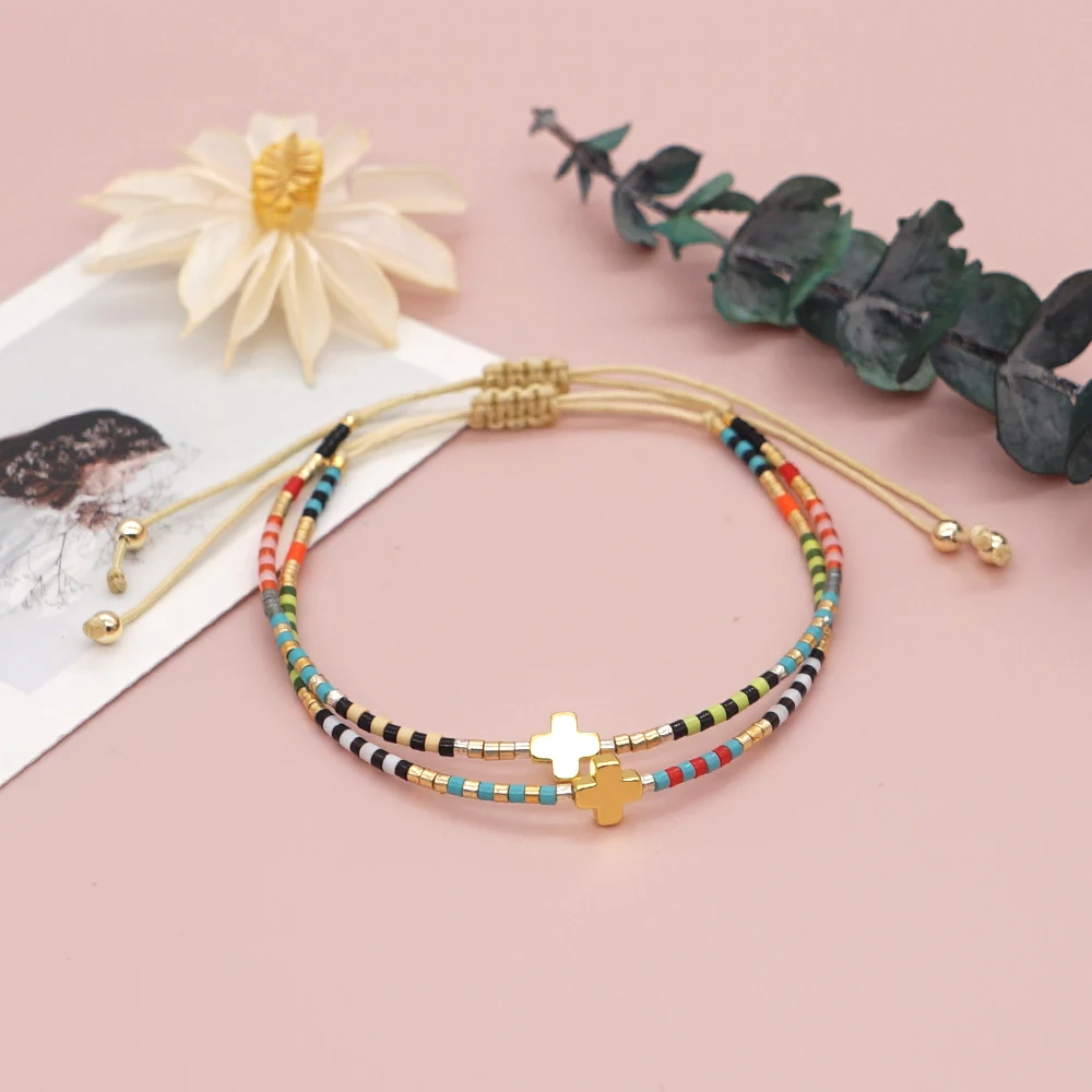 Go2Boho крошечный браслет с крестом для женщин красочный Миюки делка бисер