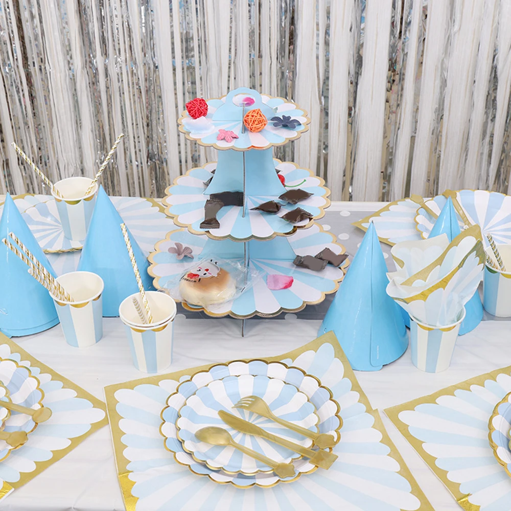 

3 Layers Cupcake Stand Solid Paper Striped Cupcake Packaging Wedding Party Holiday Birthday Dessert Decorations Table Supplies