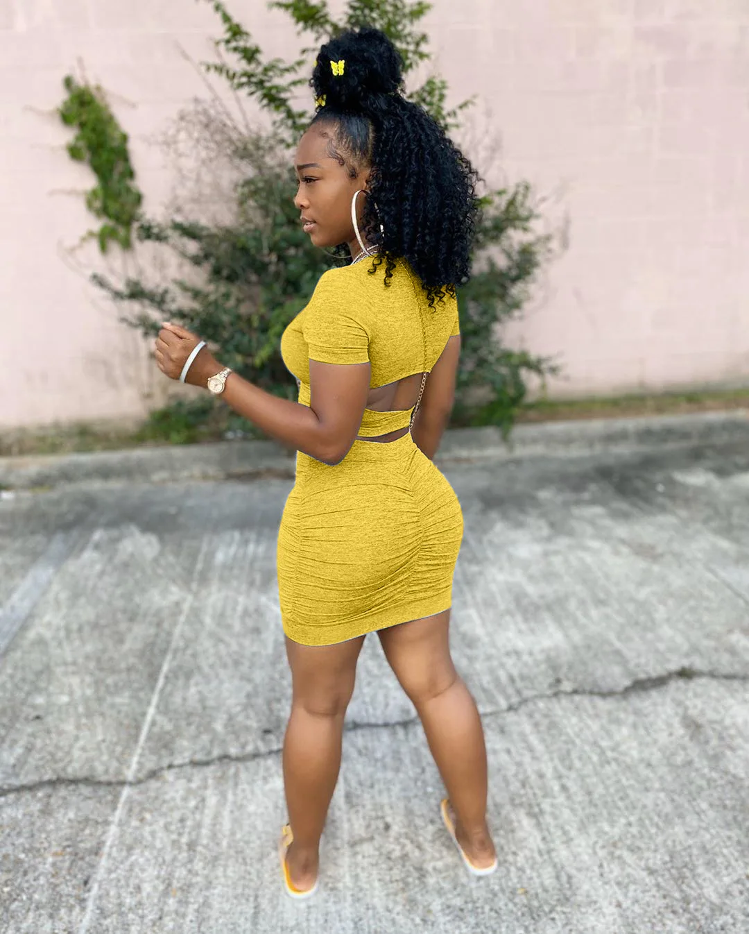 2020 Women Summer Elegant Mini Dress High Waist Cross Open Back Stacked Ruched Midi Bodycon Night Club Party Dresses Vestido