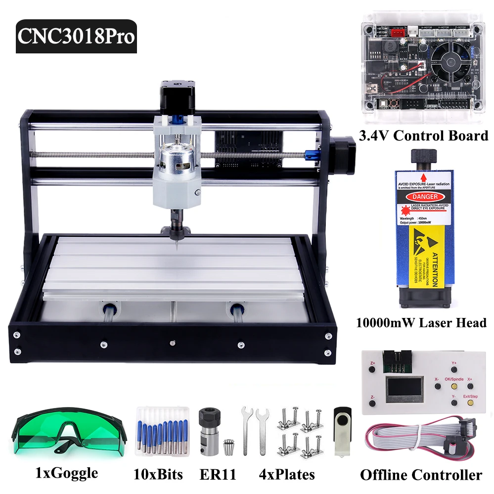DIY 3018 Pro CNC Router Laser Engraving Machine Engraver GRBL1.1 Offline Control 1000mW 2500mW 5500mW 7W 10W 15W Module