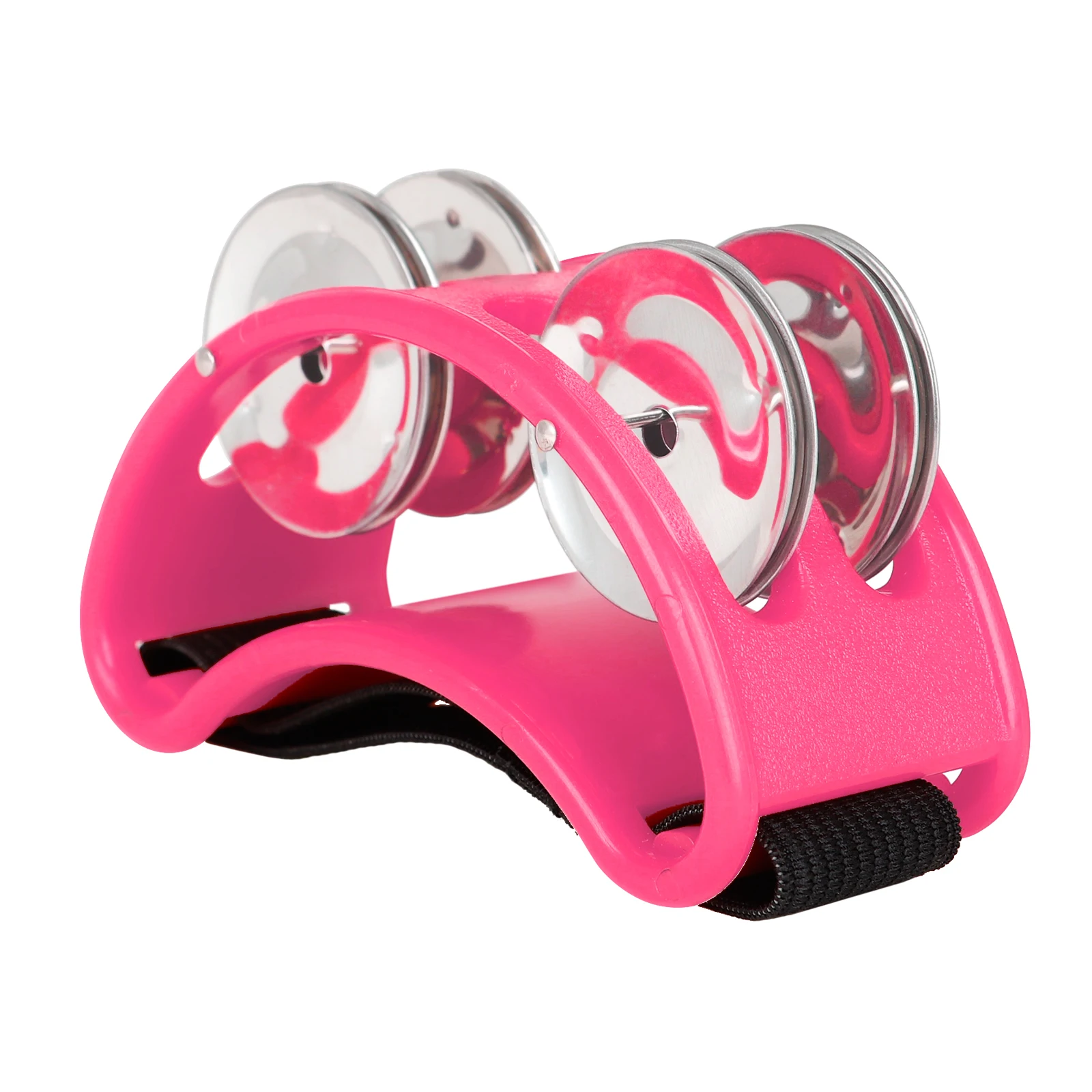 Percussion Foot Tambourine with 4 Pairs of Stainless Steel Jingle & Elastic Strap Percussion Musical Instrument