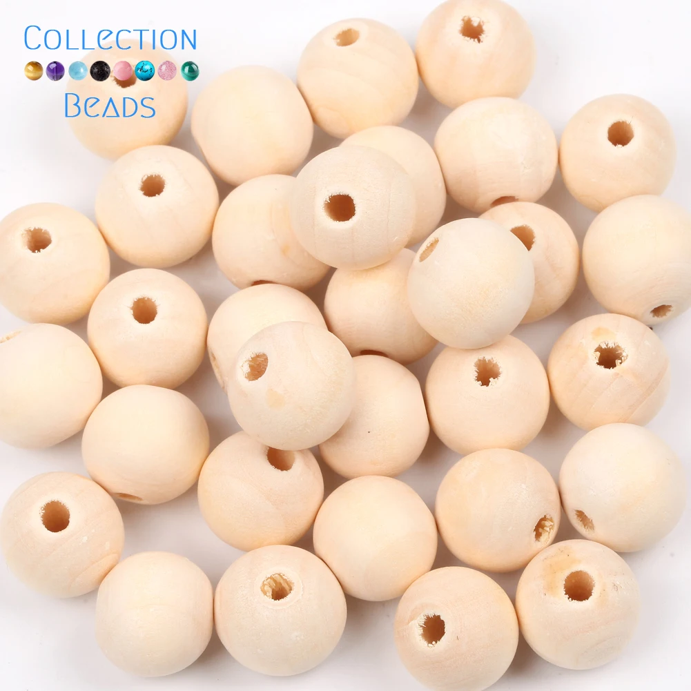 Natural Wood Beads - Round Spacer Wooden Pearls for DIY Jewelry and Handmade Accessories