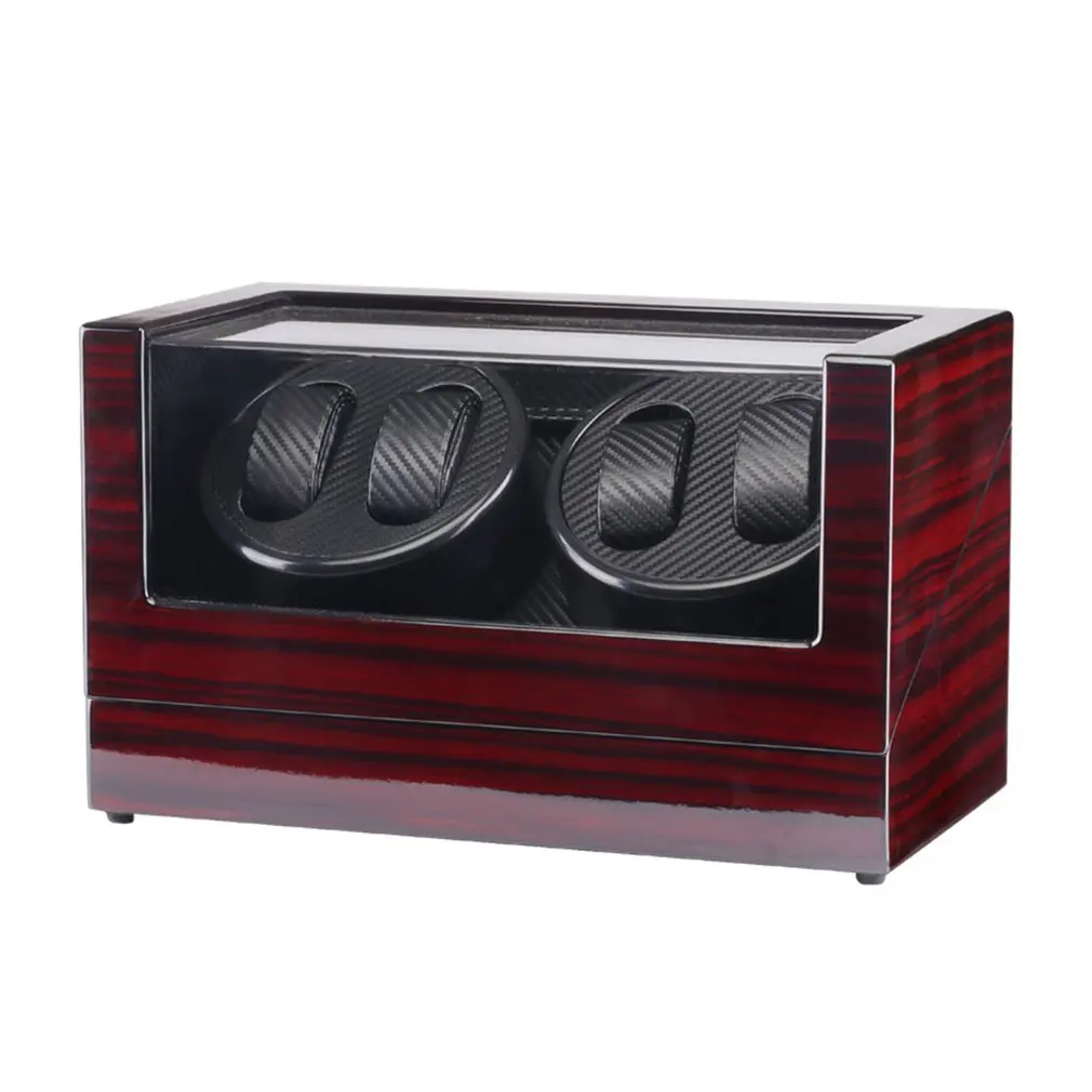 

Luxury US Plug Double Head 4 Slots Lacquer Wood Rotate Electric Watch Winder Box Silent Motor Display Clock Winder Watch Case