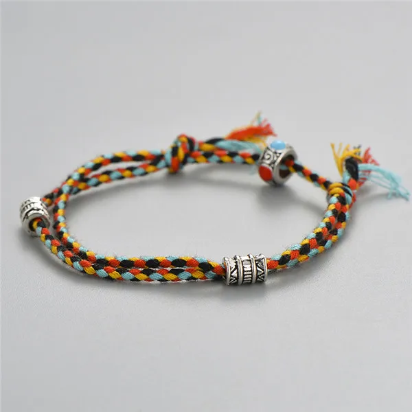 Новейшие ретро Непальские бусины браслет для женщин и мужчин Этническая веревка Плетенный браслет Браслеты регулируемые ювелирные изделия оптом - Окраска металла: black
