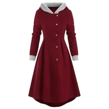 Женское пальто размера плюс с длинным рукавом Длинная шерстяная с капюшоном воротник пуговицы в один ряд пальто юбка плащ пальто Зимняя теплая верхняя одежда 5