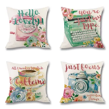

Amazon Hot Selling Home Hand-Painted Plant Flowers Digital Printing Pillow Flax Cushion Waist Pillow Case Cross Border